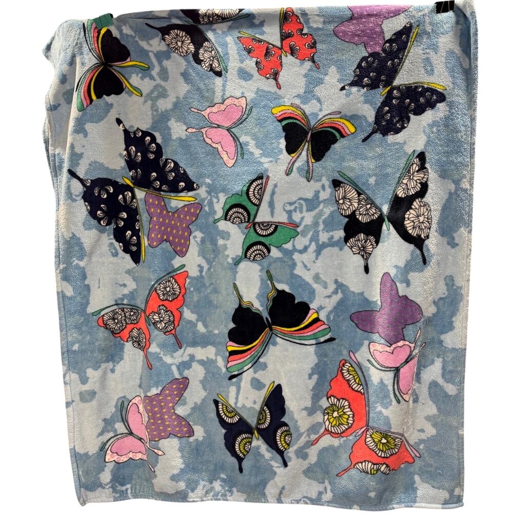 Vera Bradley Butterfly Throw Blanket Plush Fleece 48.5" x 90"